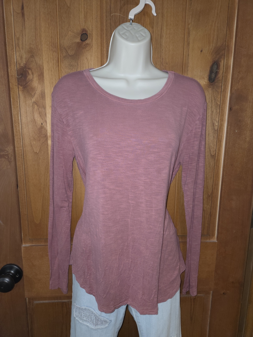 American Eagle Outfitters Long-Sleeve Scoop Neck Top in Dusty Rose